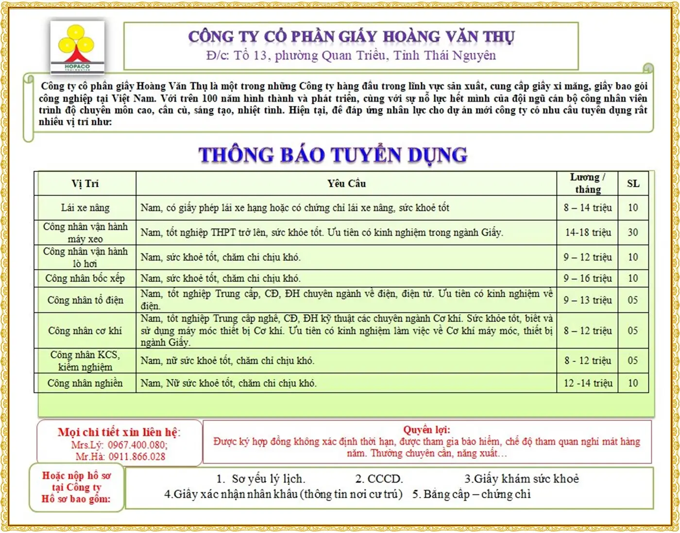 Tuyển lái xe nâng tại Thái Nguyên