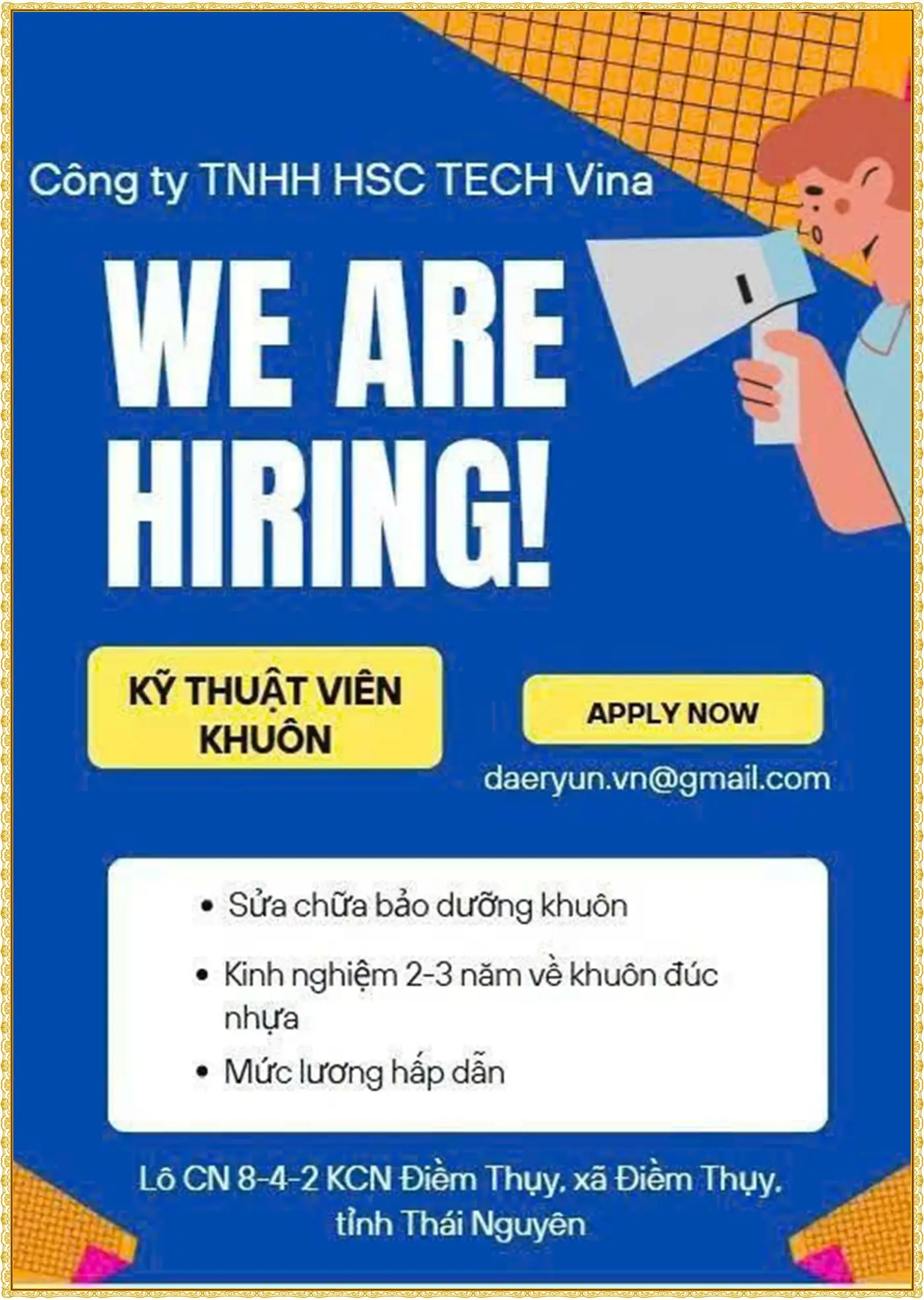 Thái nguyên tuyển kỹ thuật khuôn