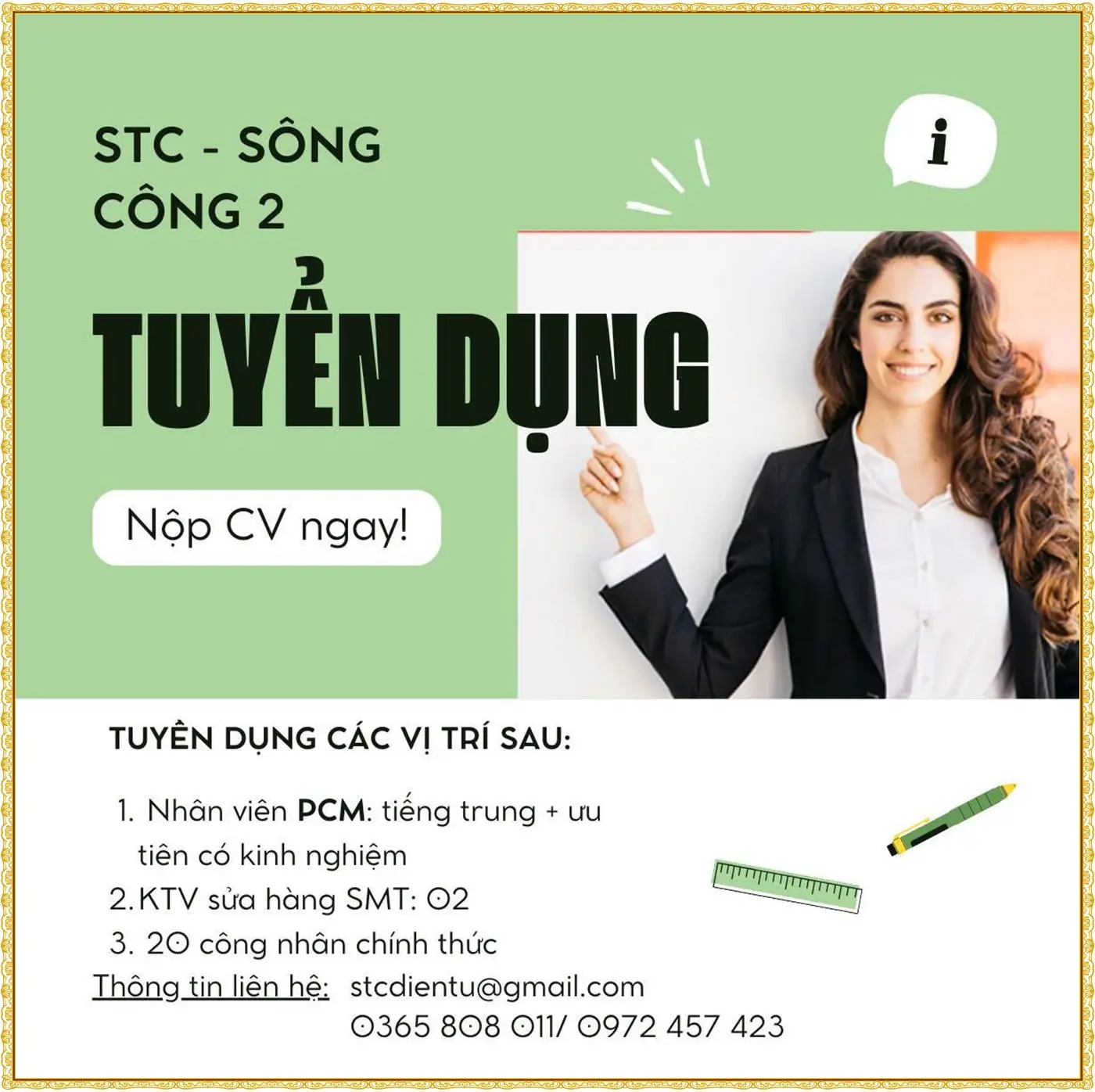 THái nguyên tuyển nhân viên PCM, SMT và công nhân