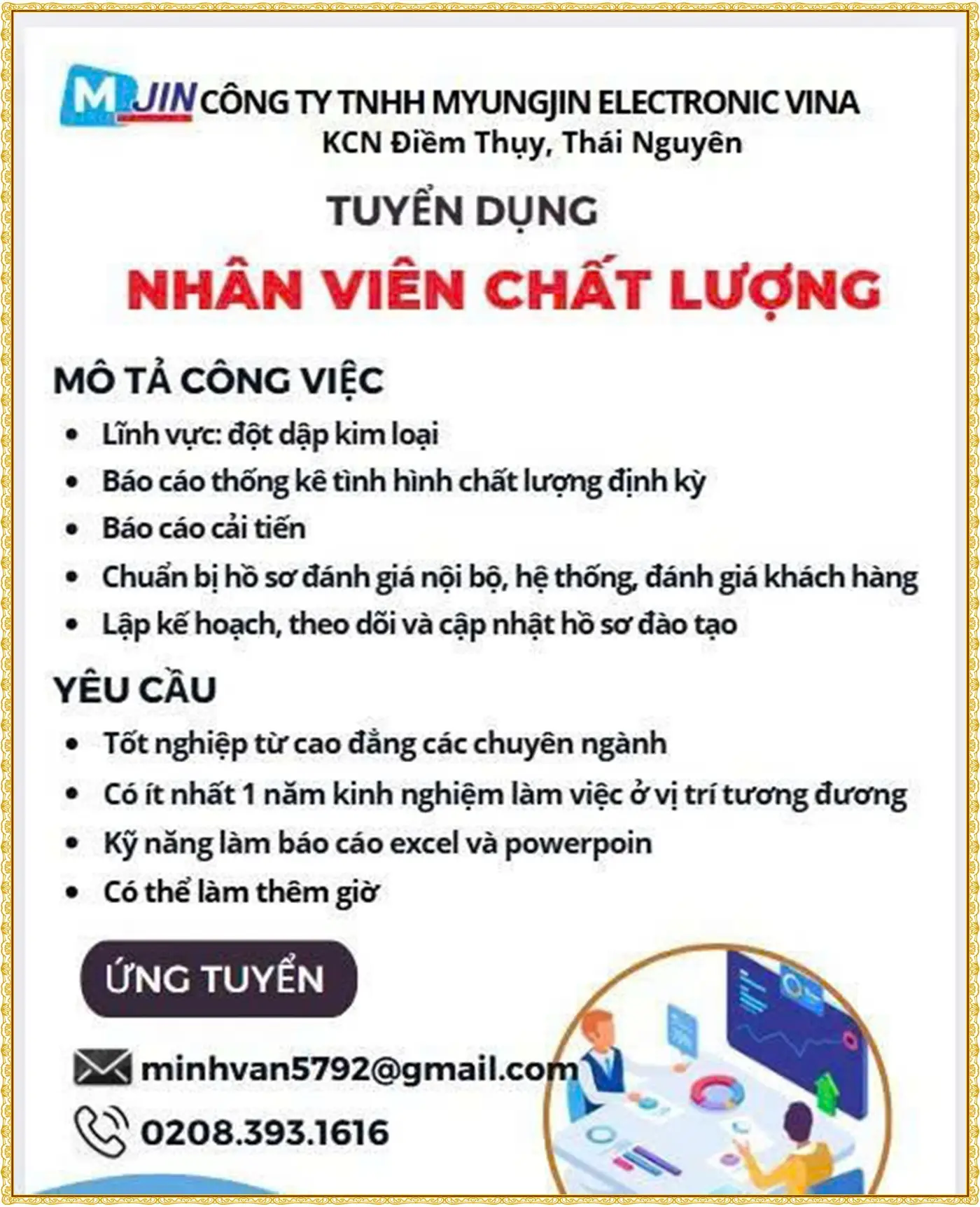 Tuyển nhân viên chất lượng tại thái nguyên